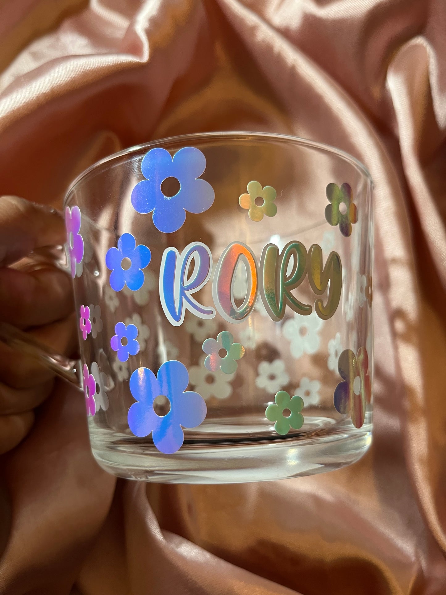 Personalised Retro Flower Glass Mug