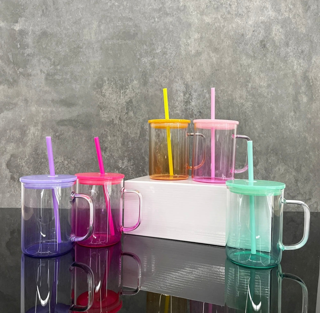 Blank Jelly Ombre Glass Mugs with Acrylic Lids - 17oz