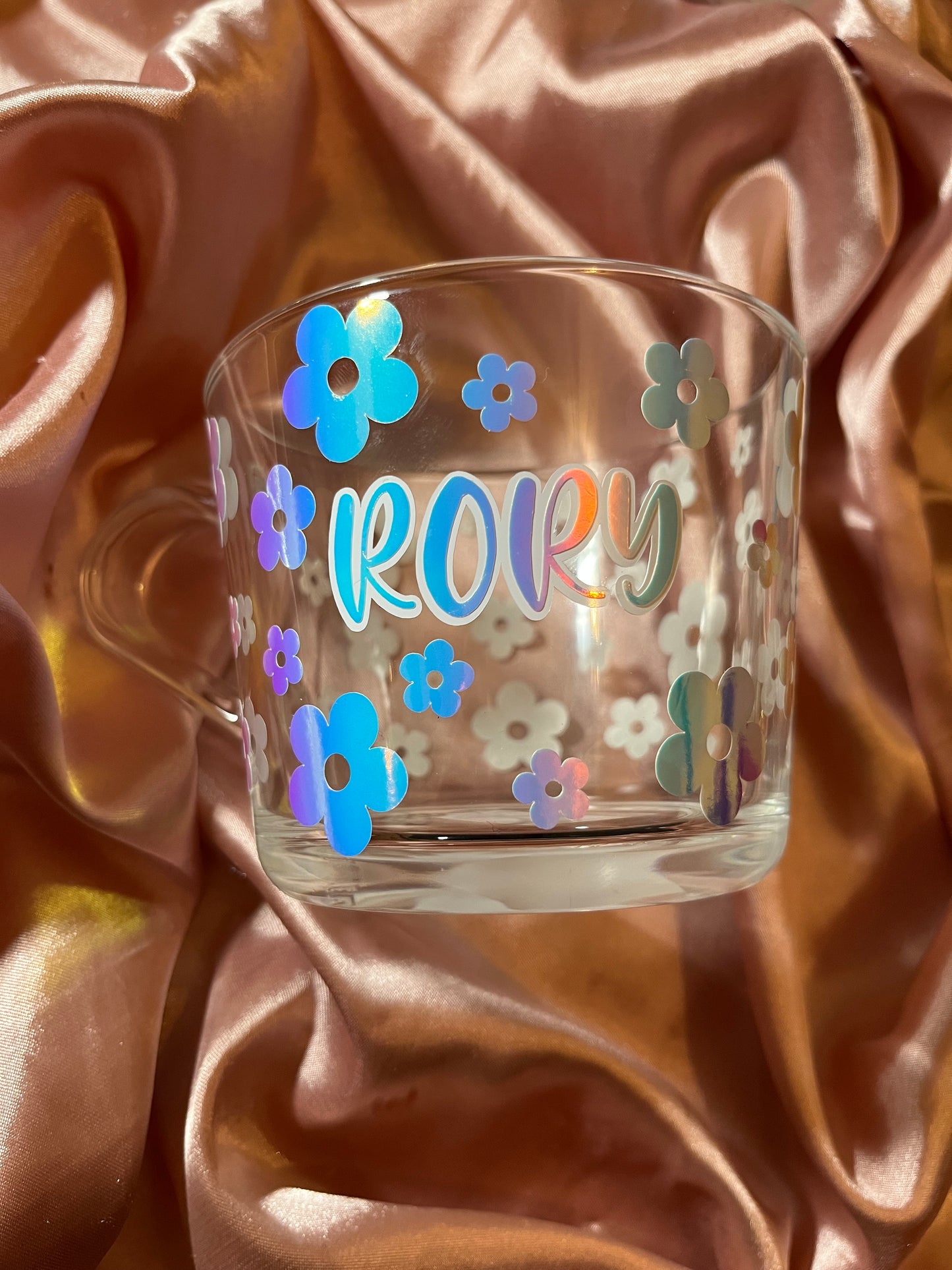 Personalised Retro Flower Glass Mug