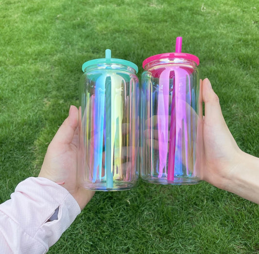 Custom Rainbow Reflective GLASS Can Tumbler