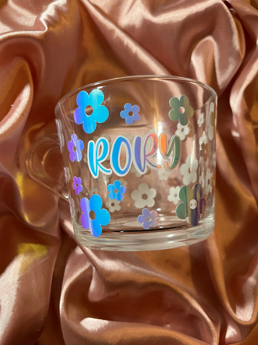 Personalised Retro Flower Glass Mug