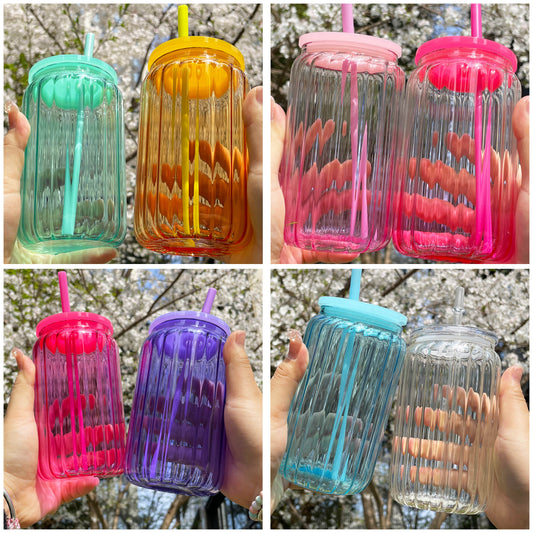 Custom Ribbed Ombre GLASS Can Tumbler - 16oz