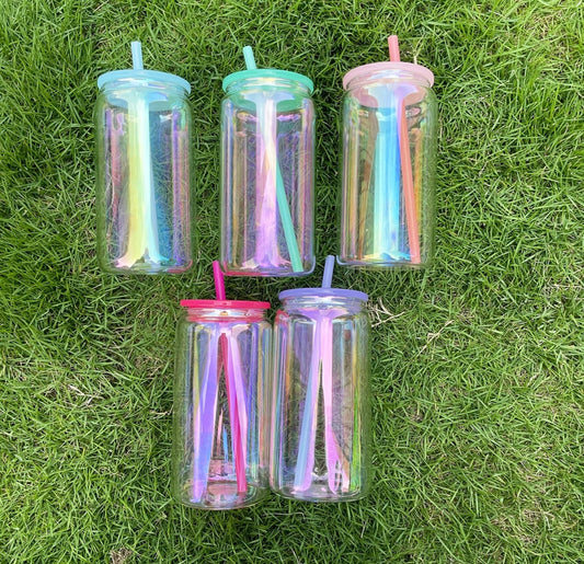 Custom Rainbow Reflective GLASS Can Tumbler