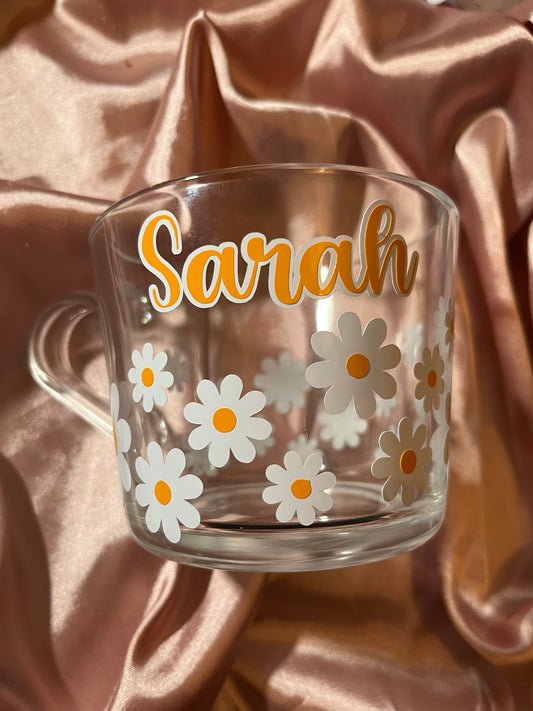 Personalised Daisy Flower Glass Mug