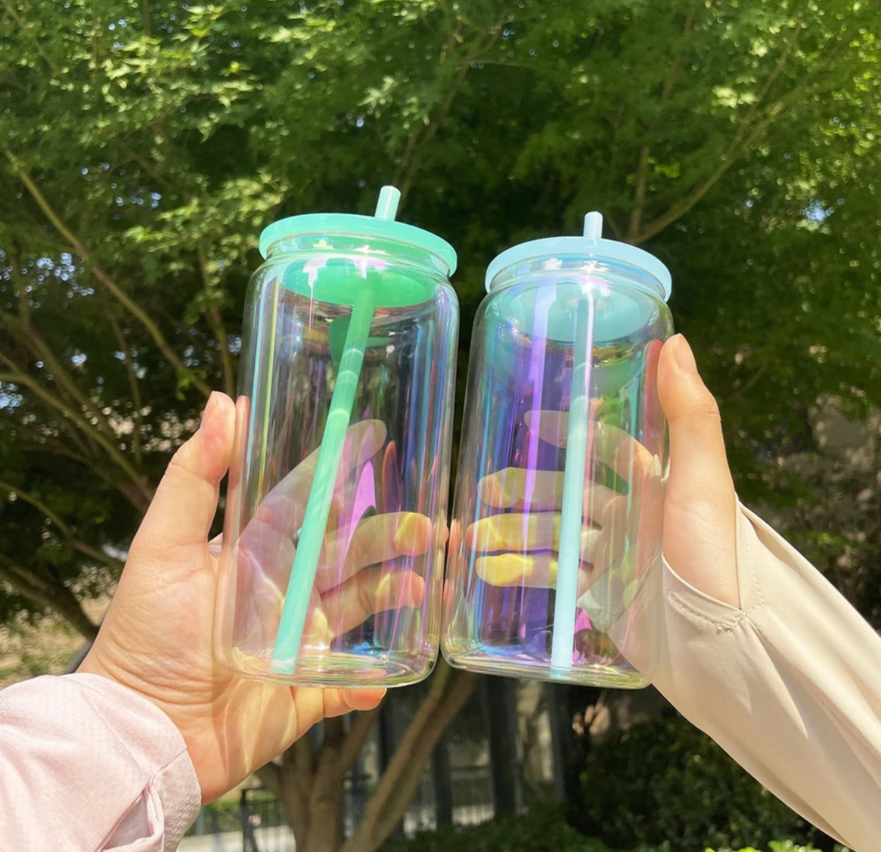 Custom Rainbow Reflective GLASS Can Tumbler