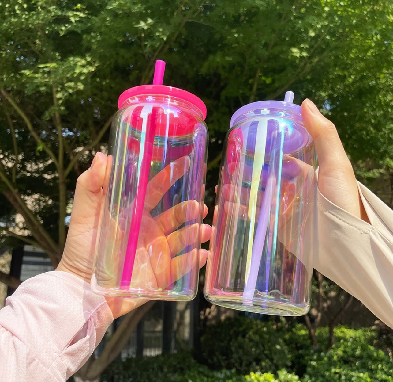 Custom Rainbow Reflective GLASS Can Tumbler