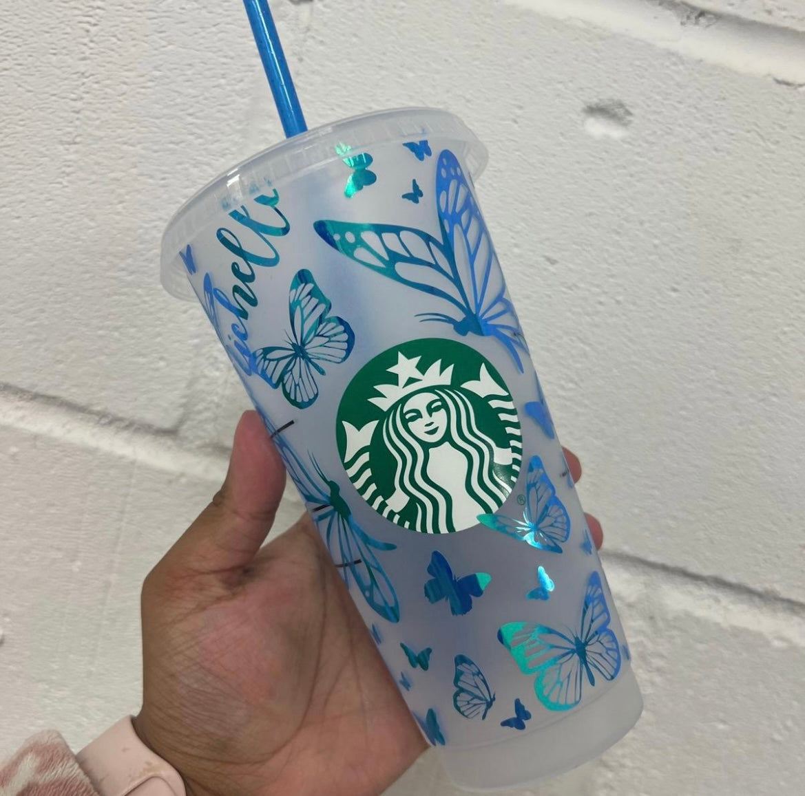 Butterfly Starbucks Cup |  Custom Tumbler with Straw