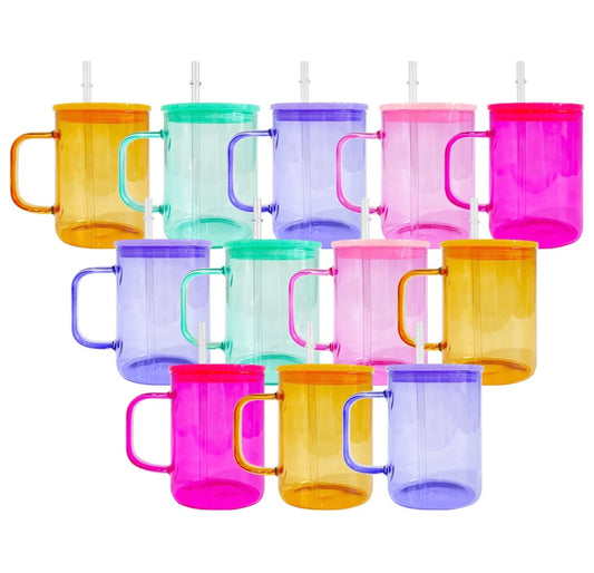 Blank Jelly Glass Mugs with Acrylic Lids - 17oz