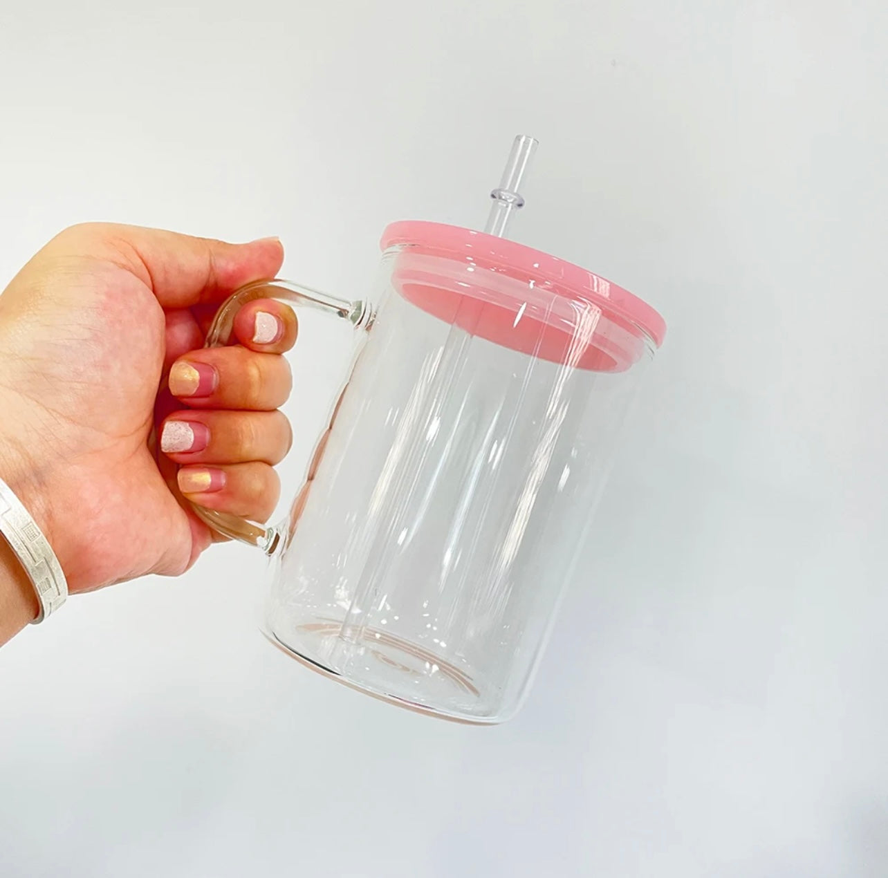 Blank Clear Glass Mugs with Acrylic Lids - 17oz