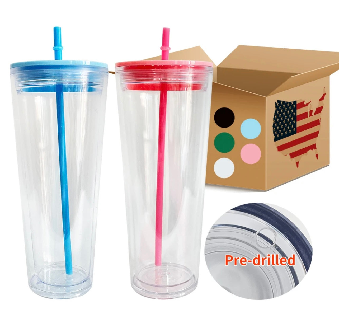 Blank 24oz Acrylic Double Walled Tumblers - PREDRILLED