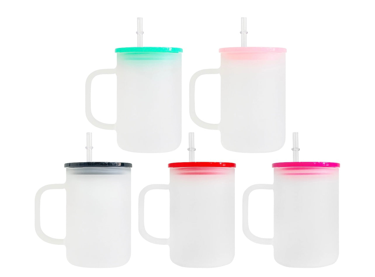 Blank Frosted Glass Mugs with Acrylic Lids - 17oz