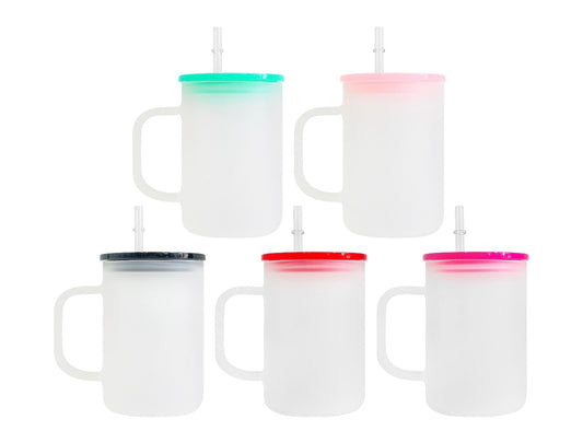 Blank Frosted Glass Mugs with Acrylic Lids - 17oz