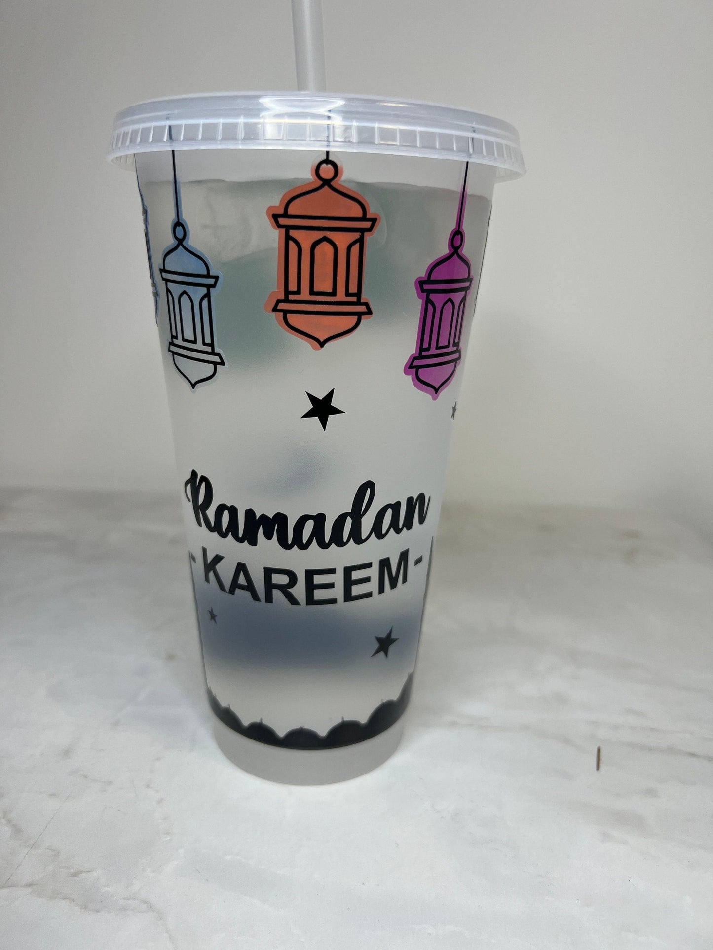 Colour Changing Ramadan Kareem Cold Cup |Tumbler | Straw | Custom | Reusable | Drinkware | Venti | Customisable | Islamic Design