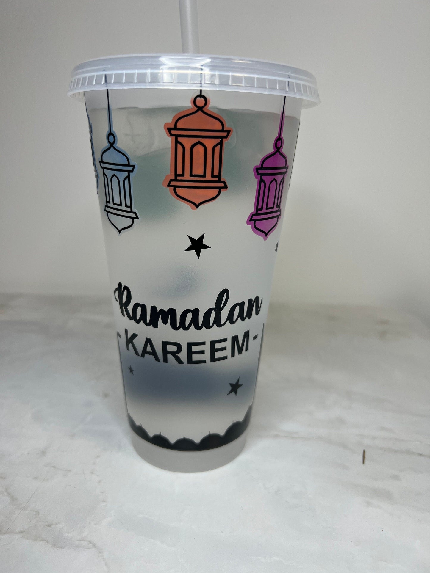 Colour Changing Ramadan Kareem Cold Cup |Tumbler | Straw | Custom | Reusable | Drinkware | Venti | Customisable | Islamic Design