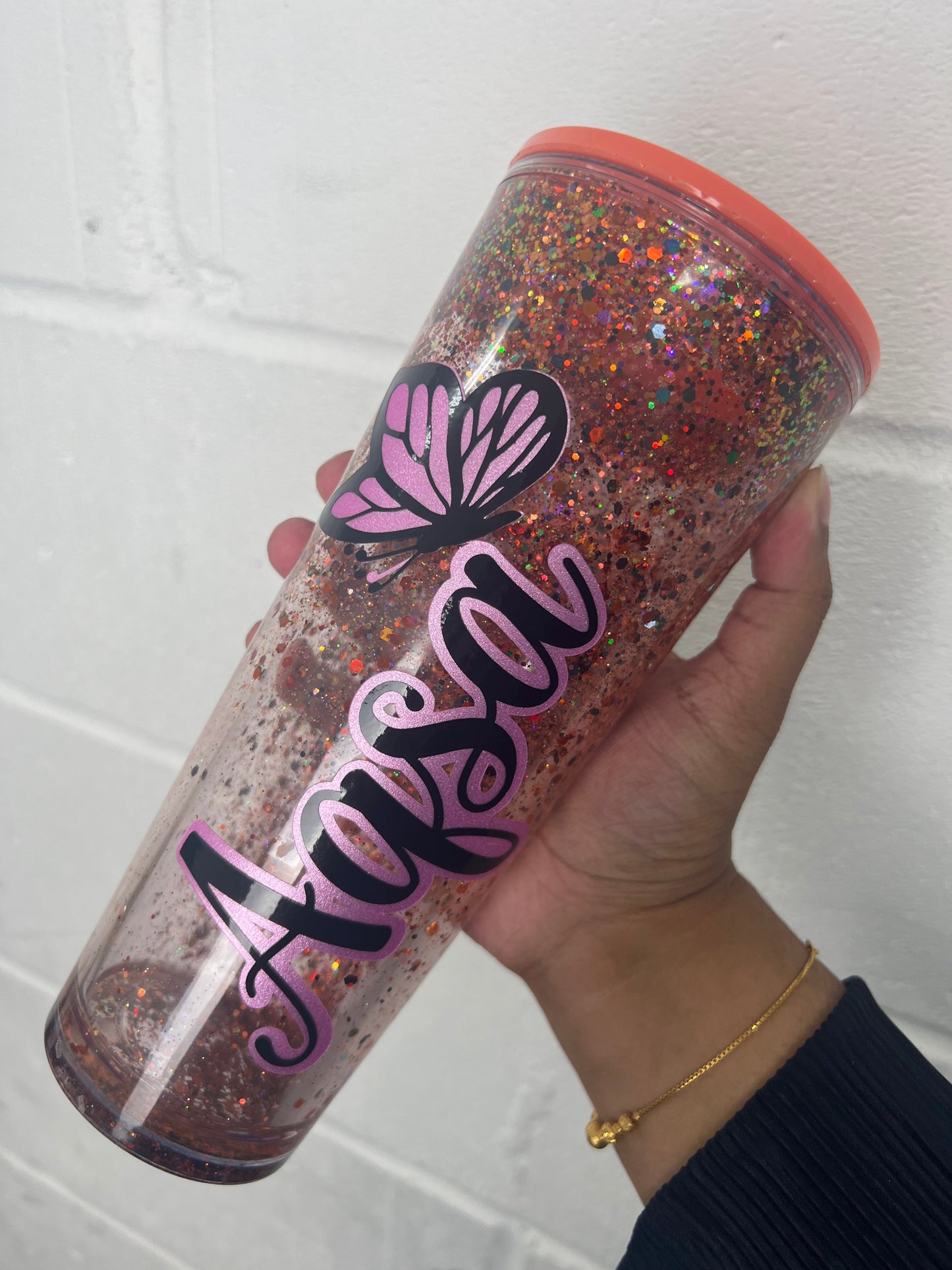 Custom 12oz Glitter Snow Globe Tumbler | Travel Mug | Hot Cup | Cold Cup