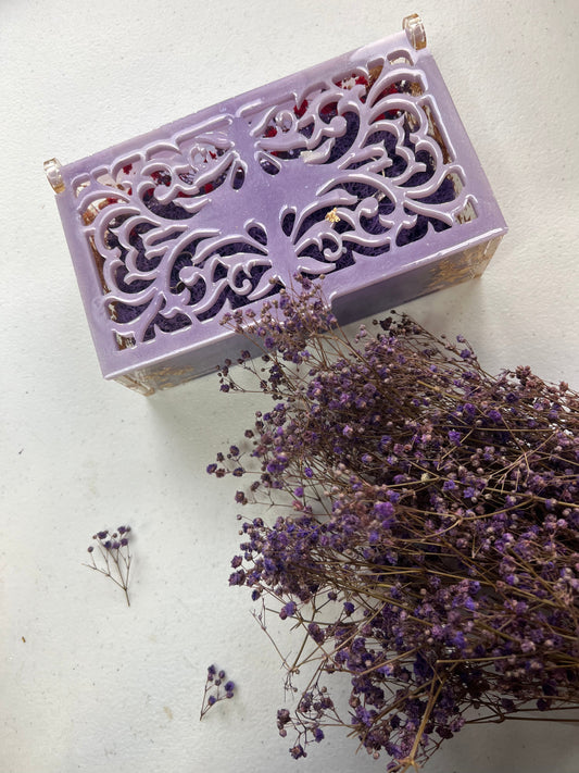 Resin Ring Box with dry moss and gypsophila flowers