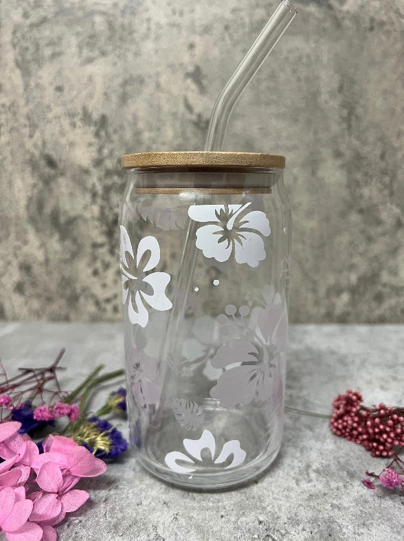 Colour Changing Floral Glass Libbey Cup | Beer Can Glass | Drinkware | Cup | Tumbler | Glassware | Glass Cup