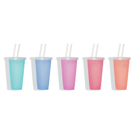 UK Blank No Logo Colour Changing Cold Cup Tumbler - Clear with lid and start 24oz, Next Day Dispatch, Bulk, Wholesale