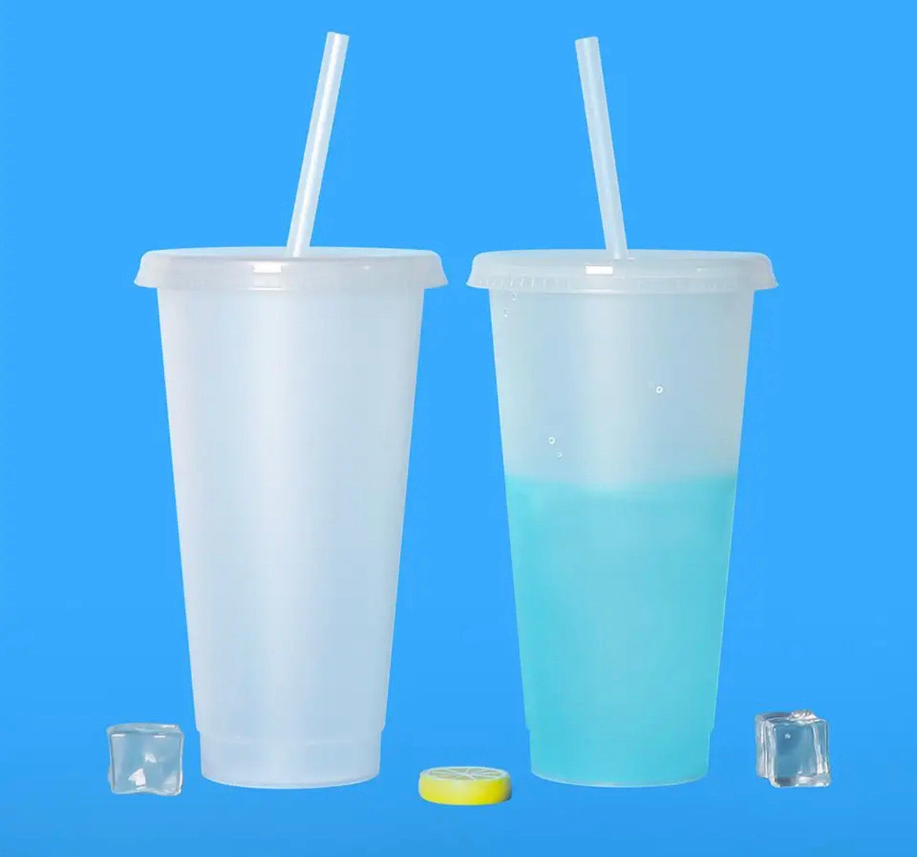 UK Blank No Logo Colour Changing Cold Cup Tumbler - Clear with lid and start 24oz, Next Day Dispatch, Bulk, Wholesale